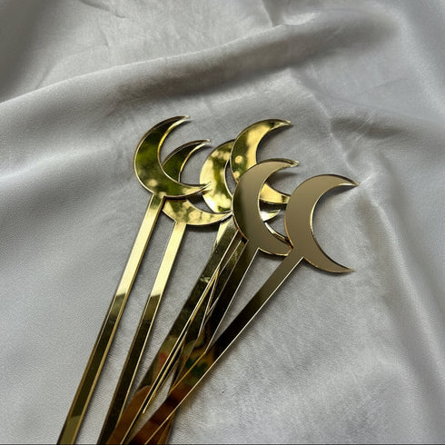 Golden Crescent Moon Drink Stirrers
