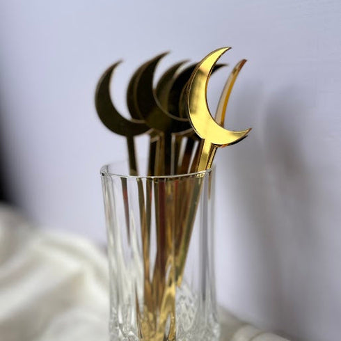 Golden Crescent Moon Drink Stirrers